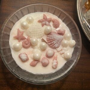 Vintage Makasa crystal bowl Sea Shell & Pearls Soy Candle, light Beachy scent